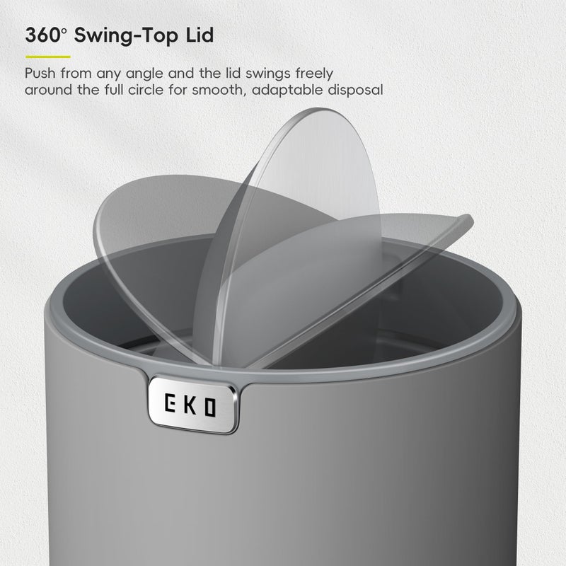 EKO Fandy 0.58 Gal/2.2L Mini Trash Can with Lid, Swing-Top Desktop Trash Can for Bathroom, Countertop, Vanity, Desk or Office, Small Garbage Bin (Grey) - Image 4